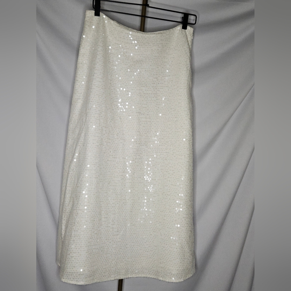 Parker & Rowe White Sequin Midi Skirt